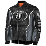 customized brooklyn nets power plate black bomber jacket best selling
