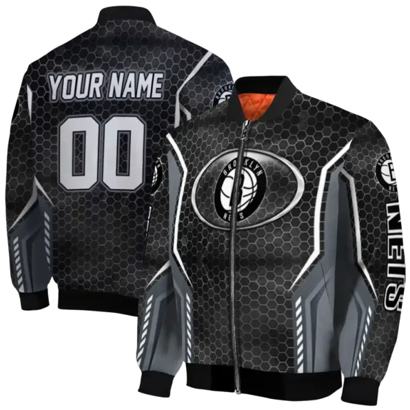 customized brooklyn nets power plate black bomber jacket fashion forward