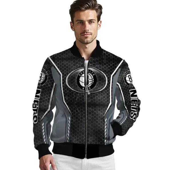 customized brooklyn nets power plate black bomber jacket high quality
