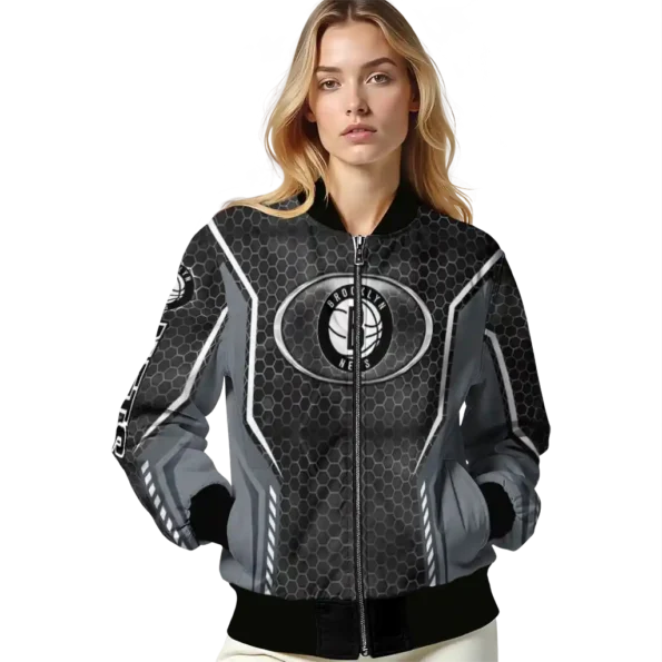 customized brooklyn nets power plate black bomber jacket latest model