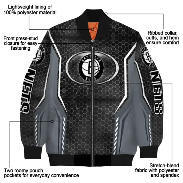 customized brooklyn nets power plate black bomber jacket new arrival