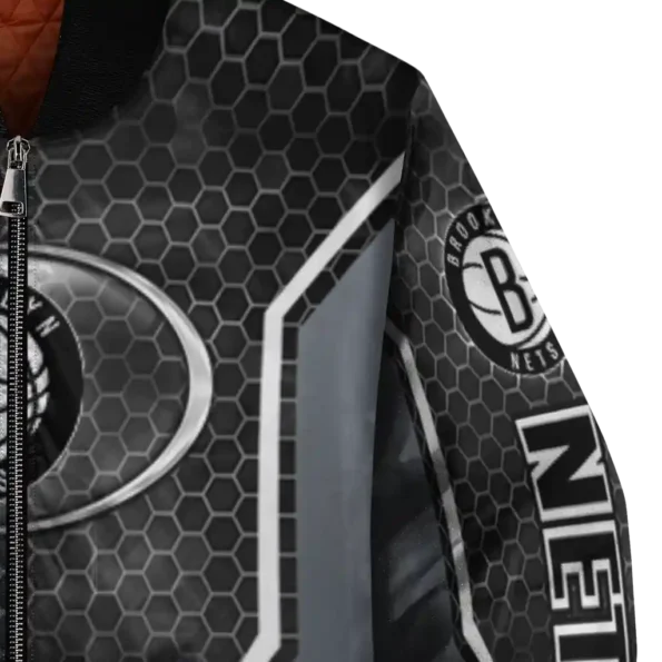customized brooklyn nets power plate black bomber jacket premium grade