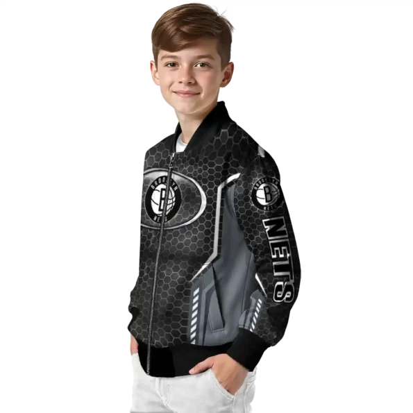 customized brooklyn nets power plate black bomber jacket trendy