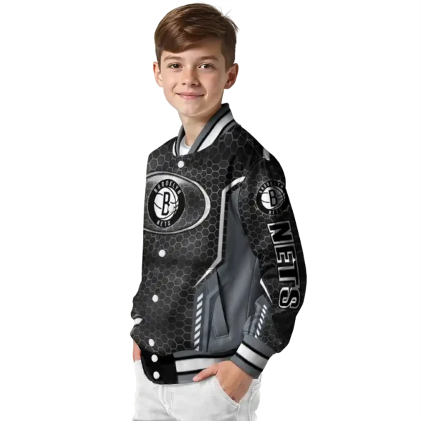 customized brooklyn nets power plate black varsity jacket trendy.webp