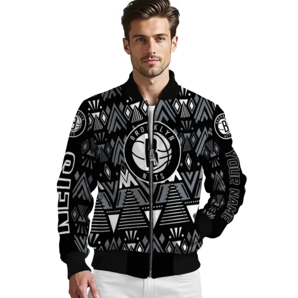 customized brooklyn nets pyramid shapes black bomber jacket high quality