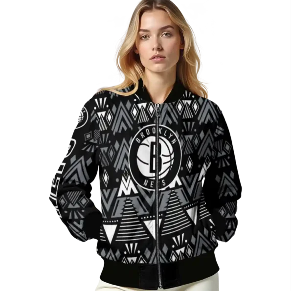 customized brooklyn nets pyramid shapes black bomber jacket latest model