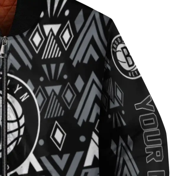 customized brooklyn nets pyramid shapes black bomber jacket premium grade