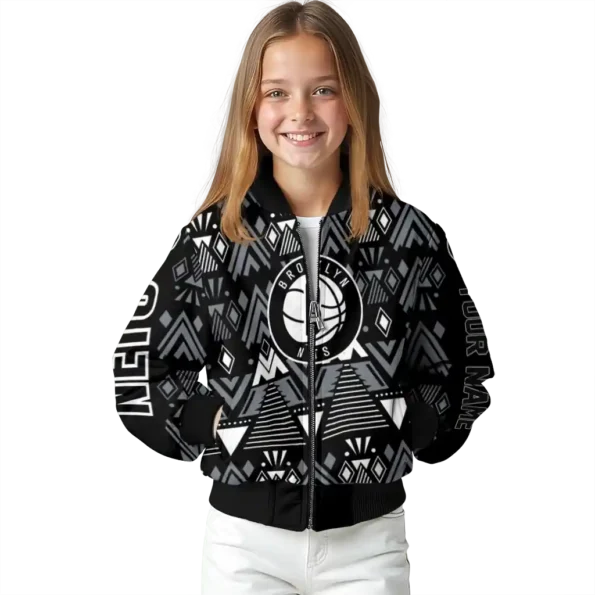 customized brooklyn nets pyramid shapes black bomber jacket top rated