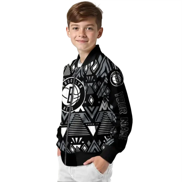 customized brooklyn nets pyramid shapes black bomber jacket trendy