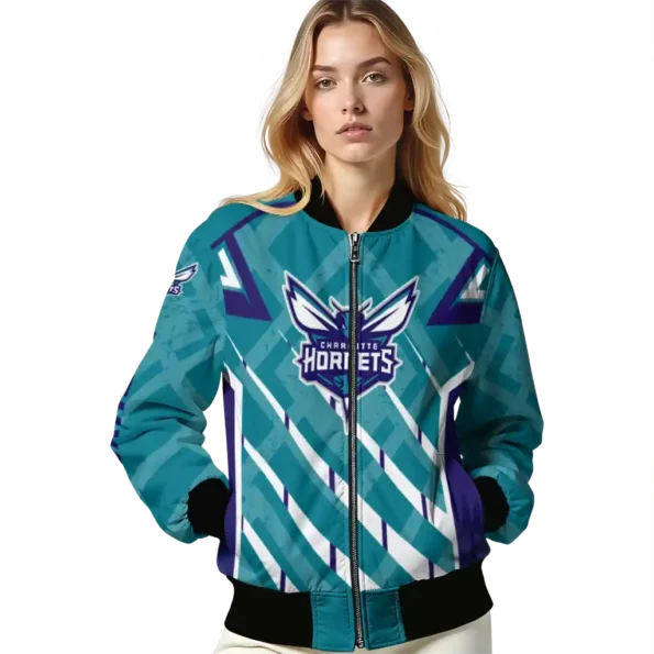 customized charlotte hornets chevron angles teal bomber jacket latest model