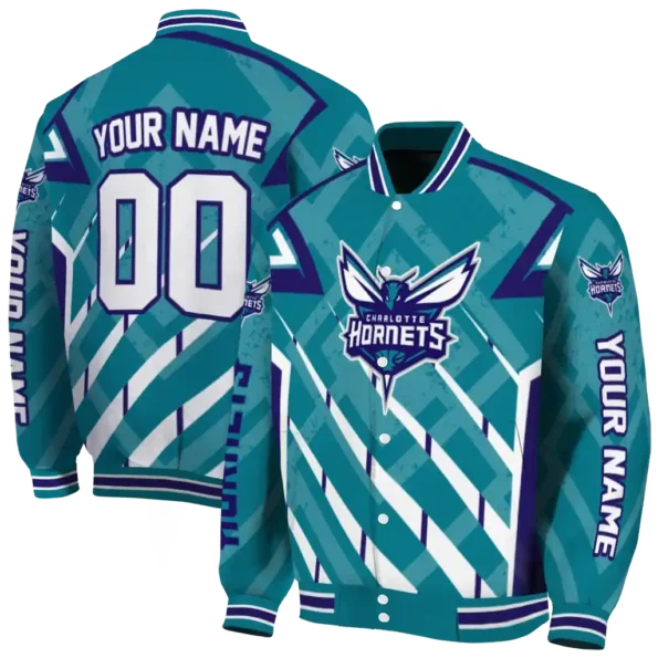 customized charlotte hornets chevron angles teal varsity jacket fashion forward.webp