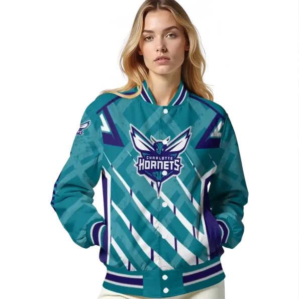customized charlotte hornets chevron angles teal varsity jacket latest model.webp