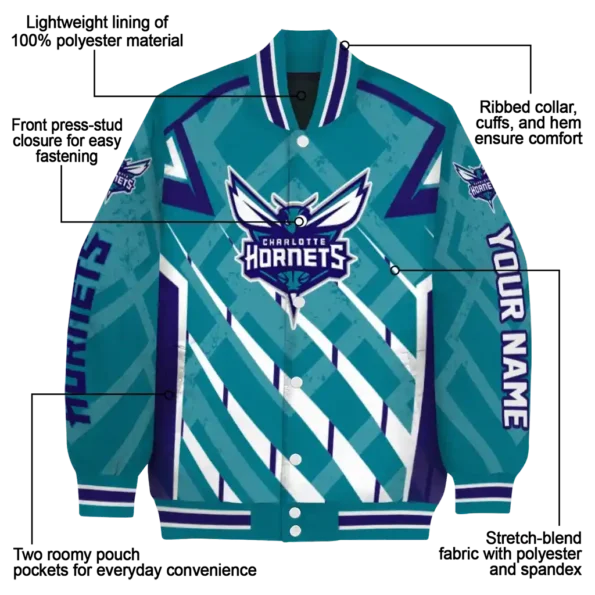 customized charlotte hornets chevron angles teal varsity jacket new arrival.webp