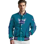 customized charlotte hornets chevron arrow teal varsity jacket best selling.webp
