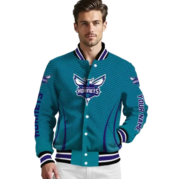 customized charlotte hornets chevron arrow teal varsity jacket high quality.webp