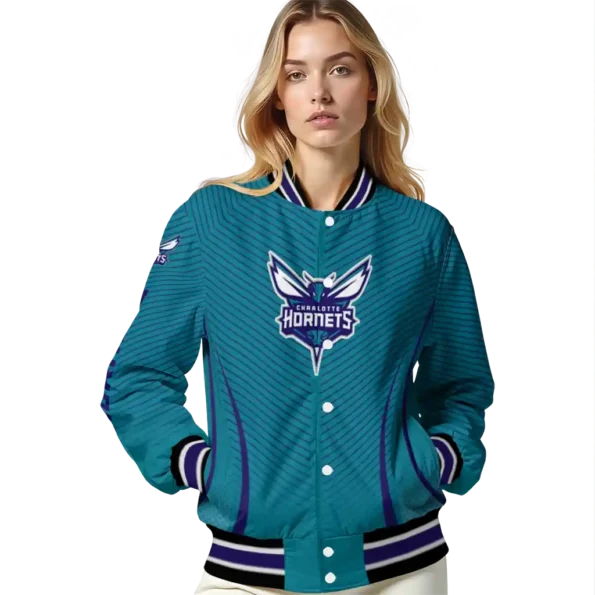 customized charlotte hornets chevron arrow teal varsity jacket latest model.webp