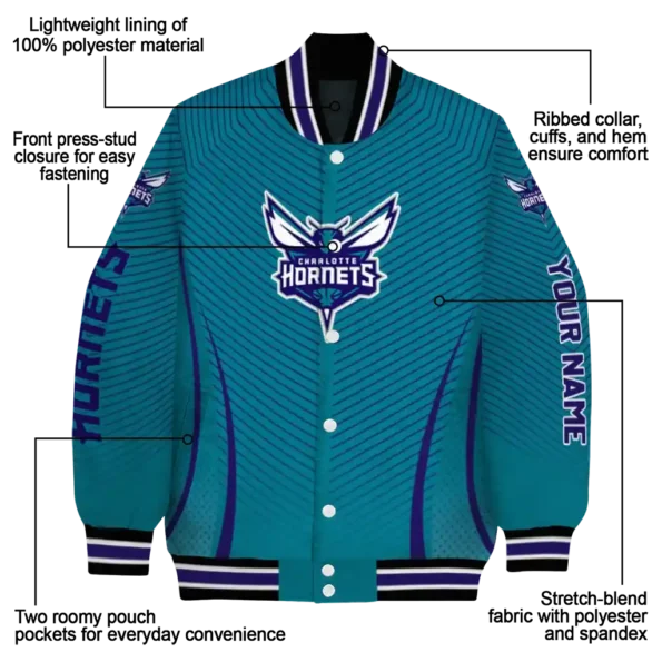 customized charlotte hornets chevron arrow teal varsity jacket new arrival.webp