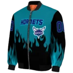 customized charlotte hornets flame border teal black bomber jacket best selling
