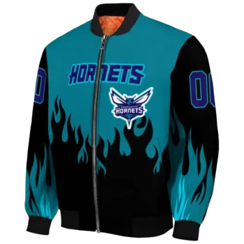 customized charlotte hornets flame border teal black bomber jacket best selling