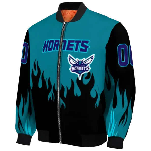 customized charlotte hornets flame border teal black bomber jacket best selling
