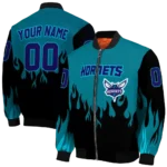 customized charlotte hornets flame border teal black bomber jacket best selling