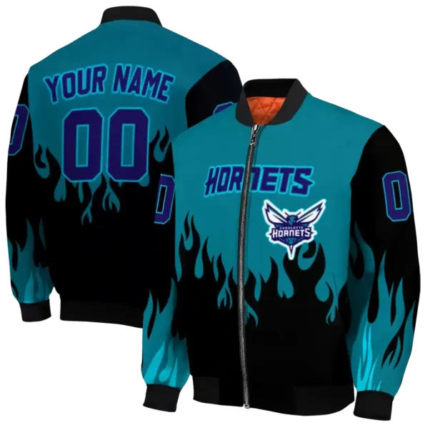 customized charlotte hornets flame border teal black bomber jacket fashion forward