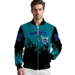 customized charlotte hornets flame border teal black bomber jacket best selling