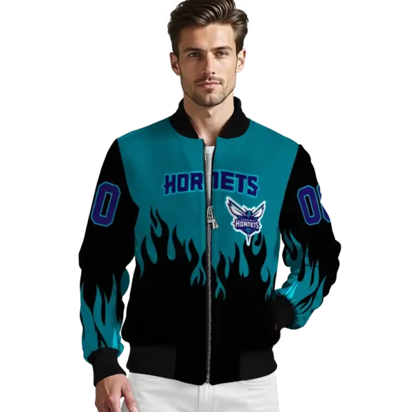 customized charlotte hornets flame border teal black bomber jacket high quality