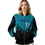 customized charlotte hornets flame border teal black bomber jacket best selling