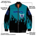 customized charlotte hornets flame border teal black bomber jacket best selling