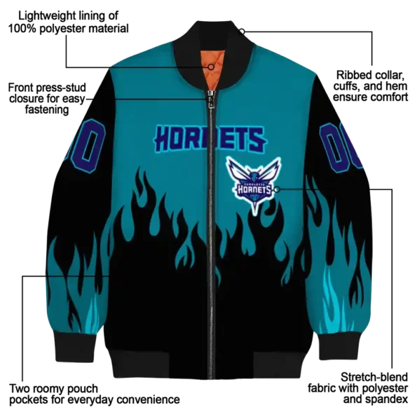customized charlotte hornets flame border teal black bomber jacket new arrival