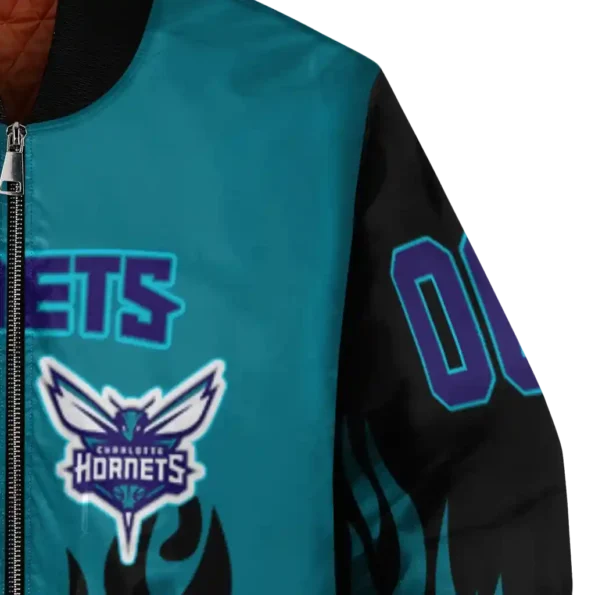 customized charlotte hornets flame border teal black bomber jacket premium grade