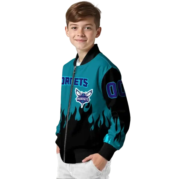 customized charlotte hornets flame border teal black bomber jacket trendy