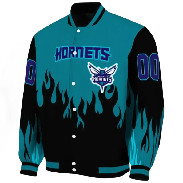 customized charlotte hornets flame border teal black varsity jacket best selling.webp