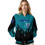 customized charlotte hornets flame border teal black varsity jacket best selling.webp
