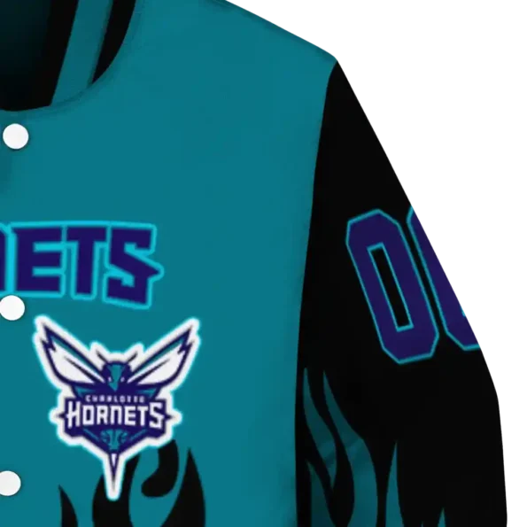 customized charlotte hornets flame border teal black varsity jacket premium grade.webp