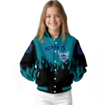 customized charlotte hornets flame border teal black varsity jacket best selling.webp