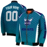 customized charlotte hornets hexagon grid teal bomber jacket best selling