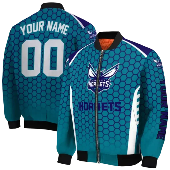 customized charlotte hornets hexagon grid teal bomber jacket fashion forward
