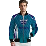customized charlotte hornets hexagon grid teal bomber jacket best selling