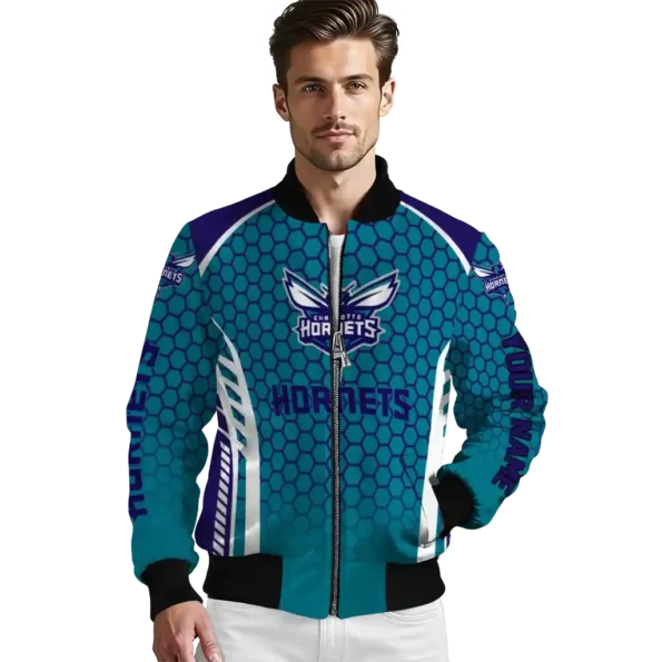 customized charlotte hornets hexagon grid teal bomber jacket high quality