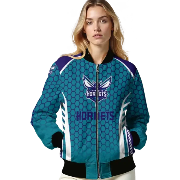 customized charlotte hornets hexagon grid teal bomber jacket latest model