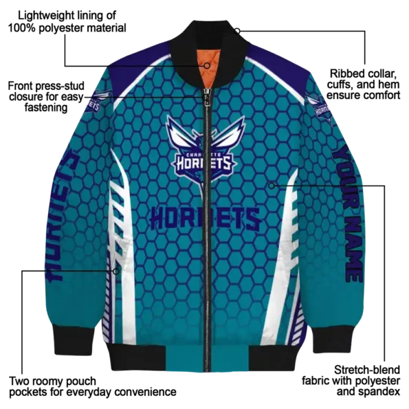 customized charlotte hornets hexagon grid teal bomber jacket new arrival
