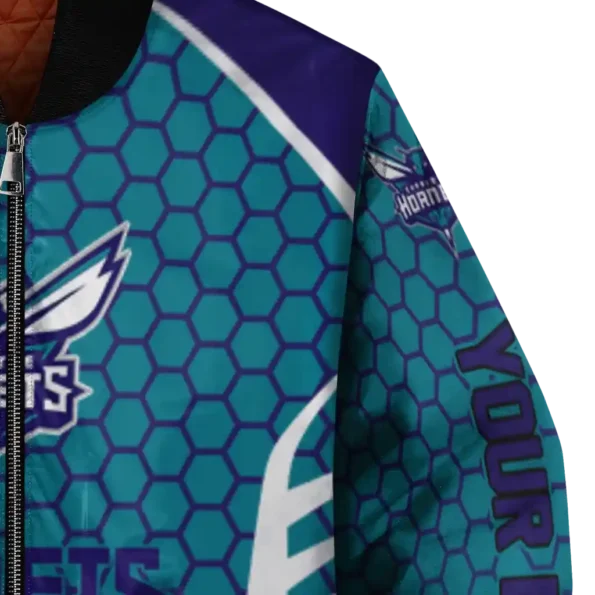 customized charlotte hornets hexagon grid teal bomber jacket premium grade