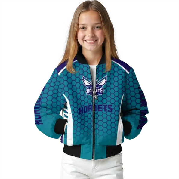 customized charlotte hornets hexagon grid teal bomber jacket top rated