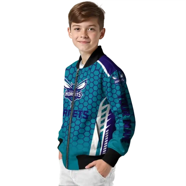 customized charlotte hornets hexagon grid teal bomber jacket trendy