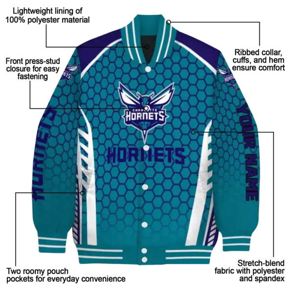 customized charlotte hornets hexagon grid teal varsity jacket new arrival.webp