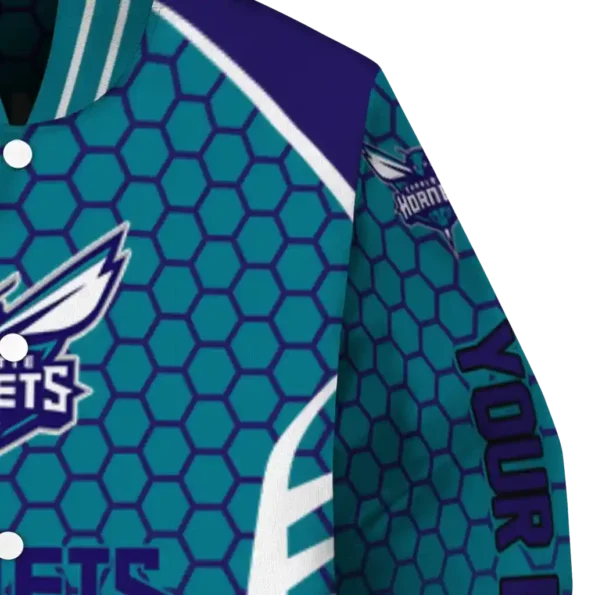 customized charlotte hornets hexagon grid teal varsity jacket premium grade.webp
