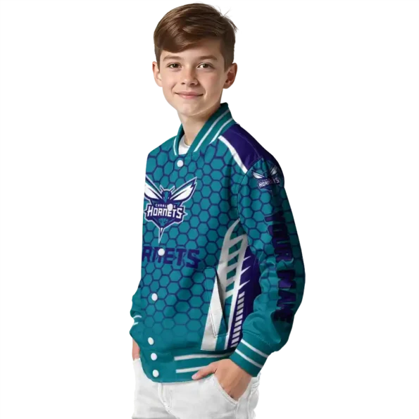 customized charlotte hornets hexagon grid teal varsity jacket trendy.webp