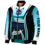 customized charlotte hornets mesh effect teal black bomber jacket best selling